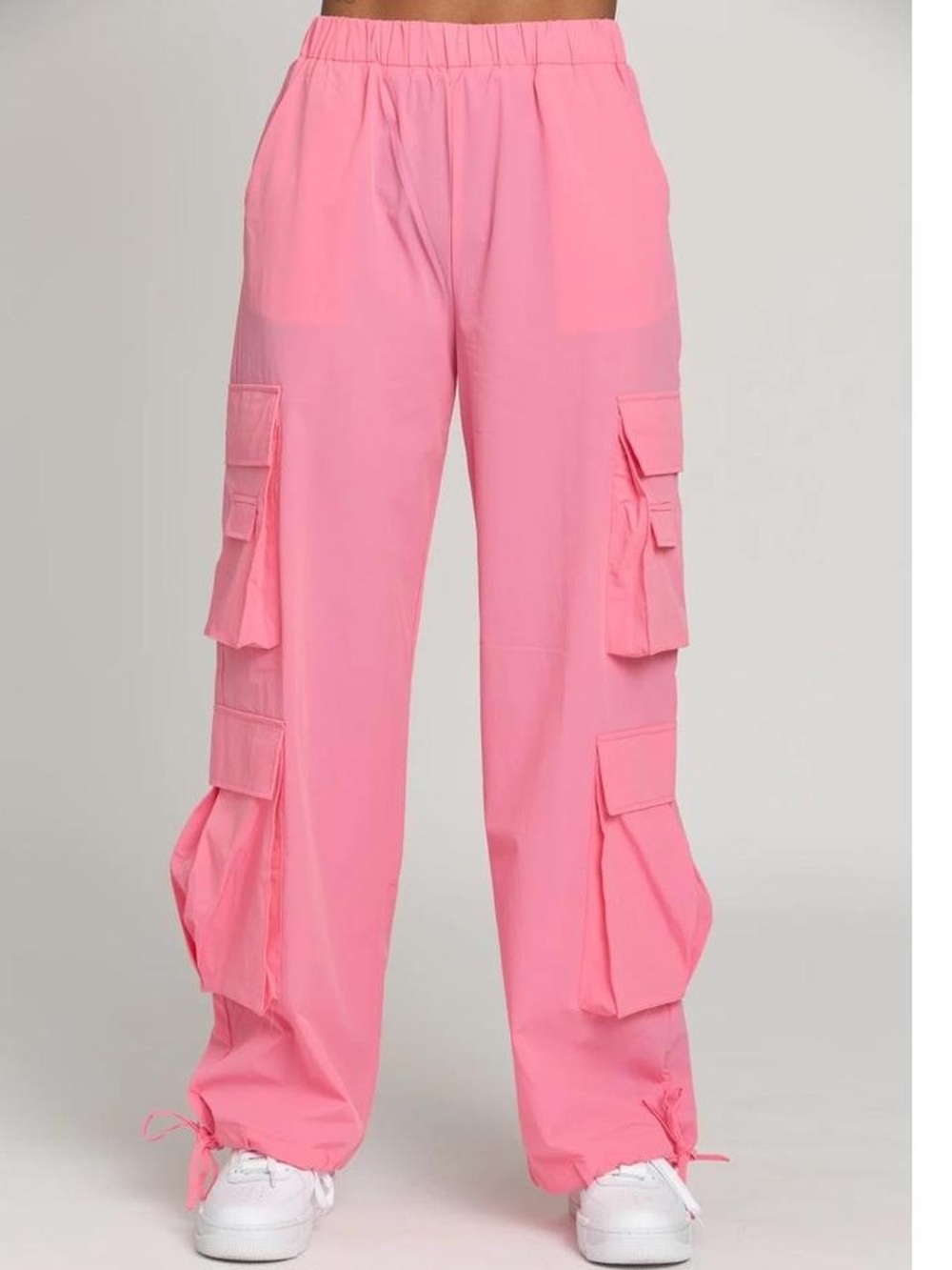 Gold Hinge Pink Cargo Wide-Leg Pants with Drawstring Hem